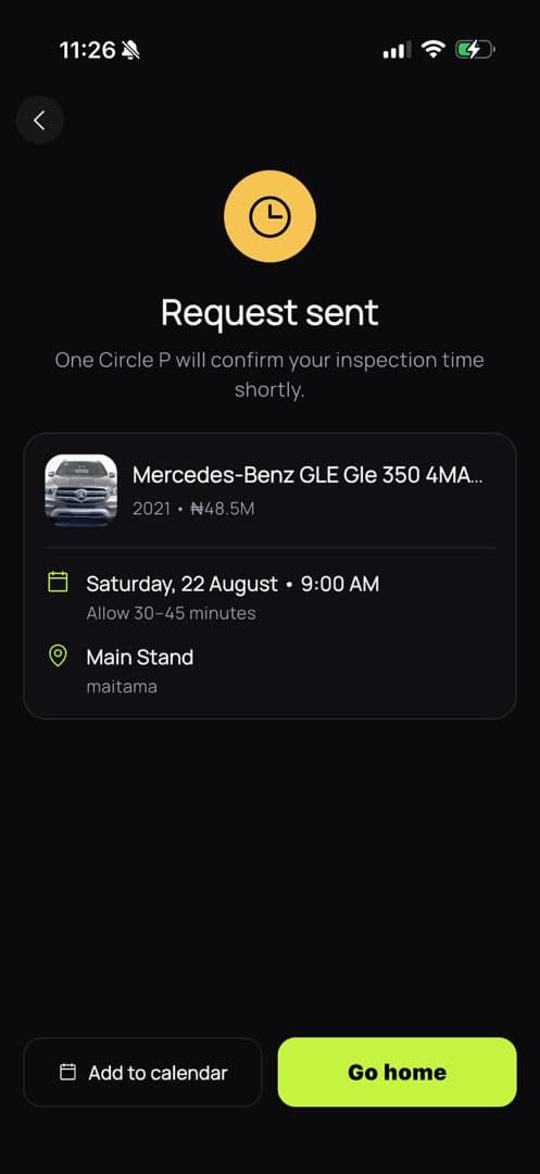 Booking confirmation screen