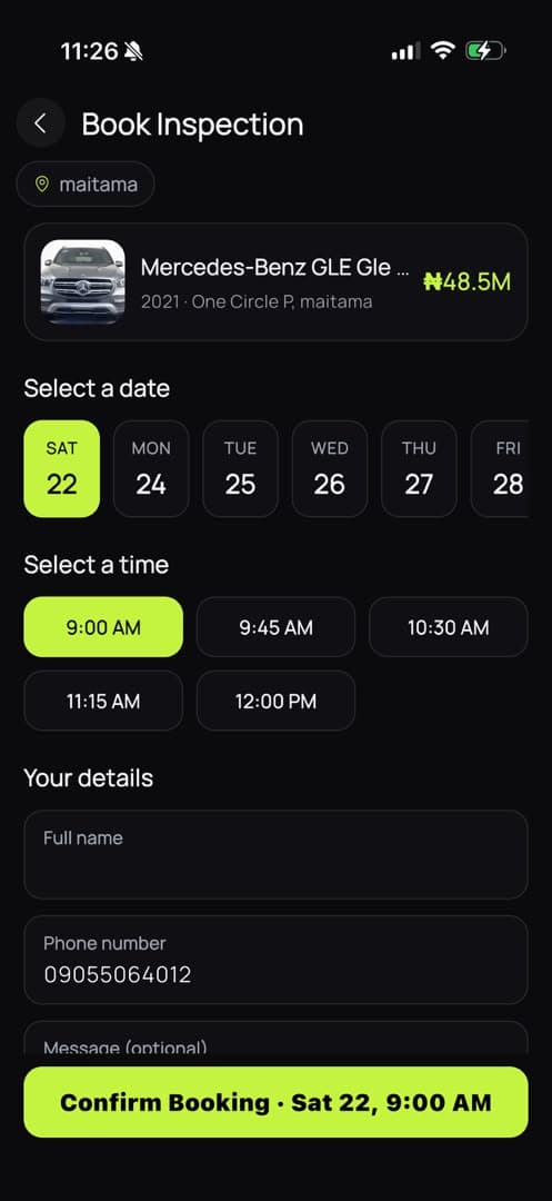 Inspection time slot picker